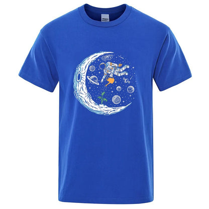 Funny Astronaut Graphic T Shirt Casual Cotton Blend Tee