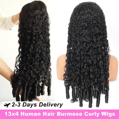 Burmese Curly Deep Wave Human Hair Wig – 13x4 HD Lace Front, 200%/250% Density