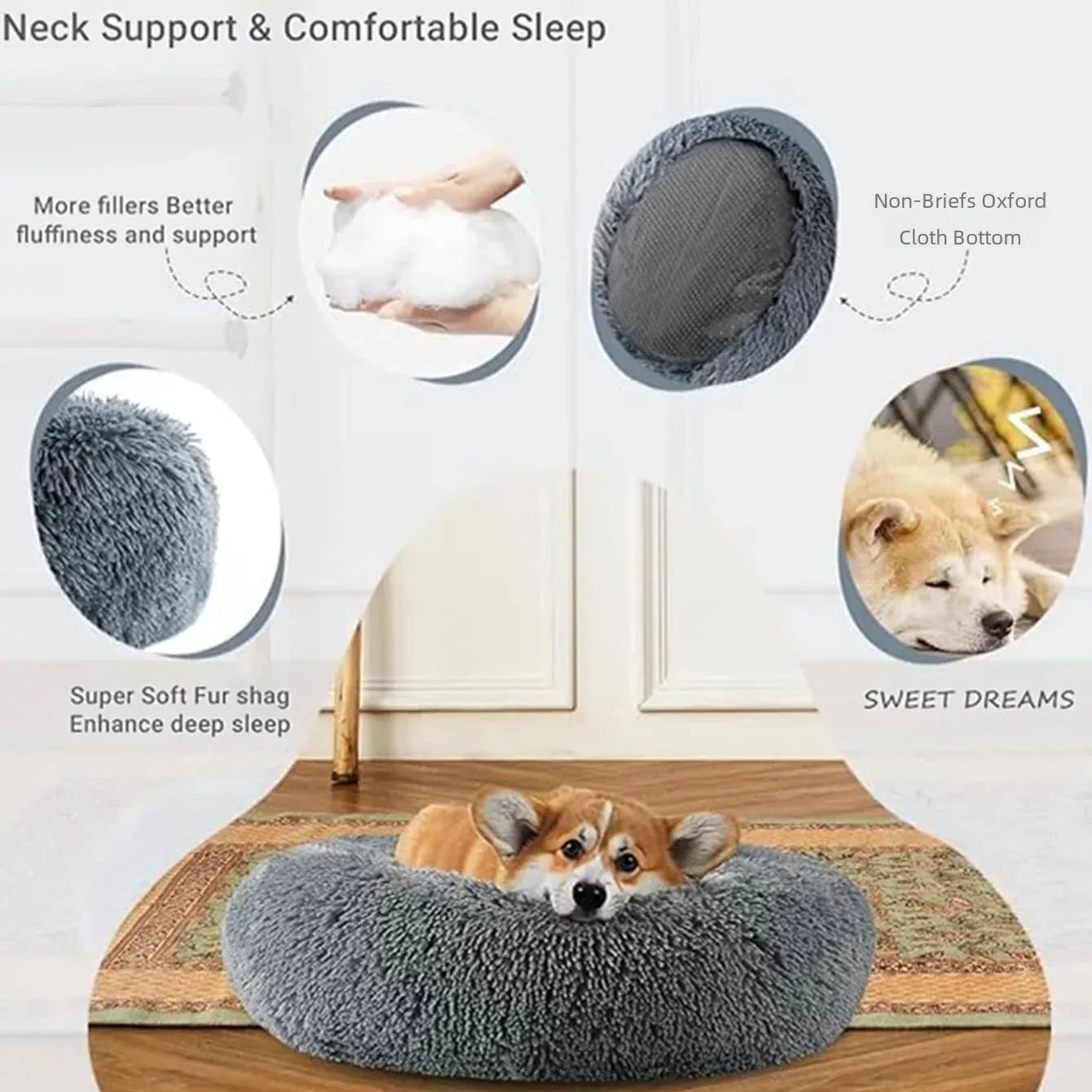 Round Plush Pet Bed – Super Soft Donut Bed for Dogs & Cats