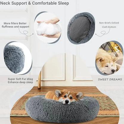 Round Plush Pet Bed – Super Soft Donut Bed for Dogs & Cats