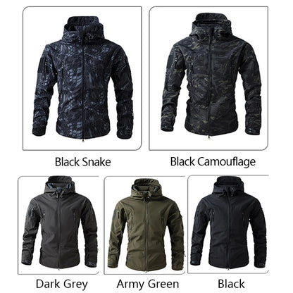 Men's Tactical Soft Shell Jacket – Waterproof Fleece Hooded Coat
