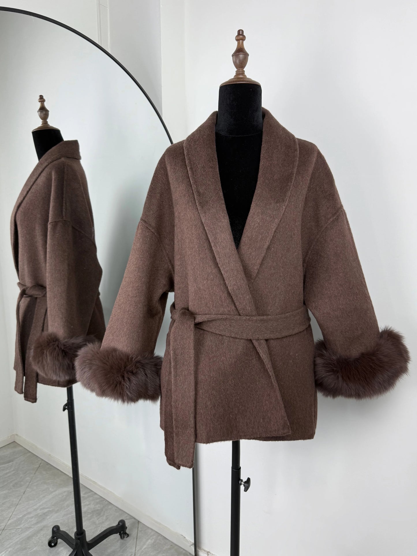 Women's Fox Fur Woolen Short Coat – Double-Sided Wool