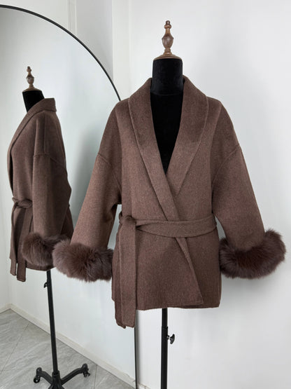 Women's Fox Fur Woolen Short Coat – Double-Sided Wool