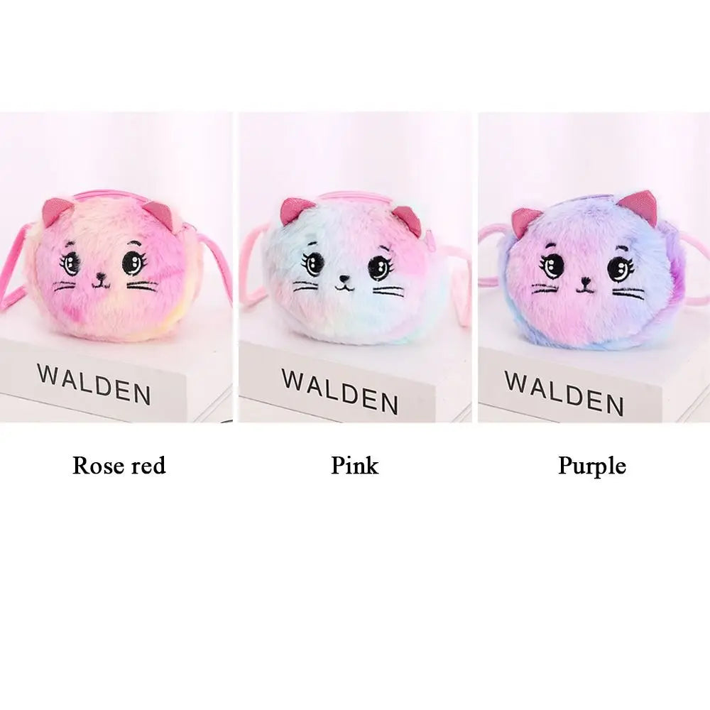Kids Cute Cat Plush Crossbody Bag – Rainbow Mini Purse