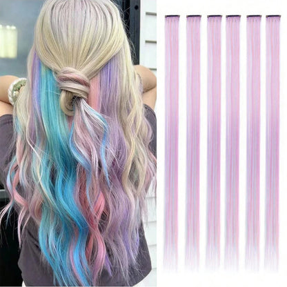 Clip Hair Extensions 6pcs Pack Colored Party Highlights 22 Inches Multi-Colors Straight Hair
