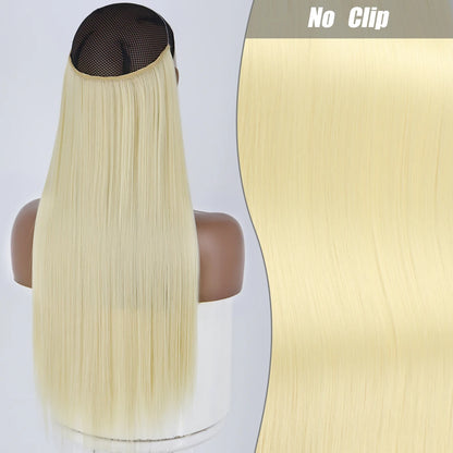 No Clips Natural Hair Extension Synthatic Artificial Long Straight Hairpiece Blonde Black Mixed