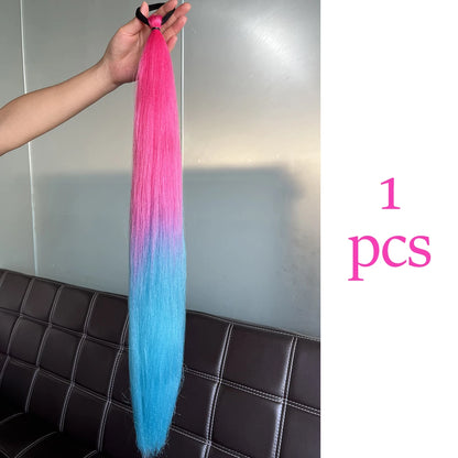 Synthetic Colorful Ponytail Extension 2pcs Long Straight Diy Braided Pony Tail Hairpiece Rubber Band