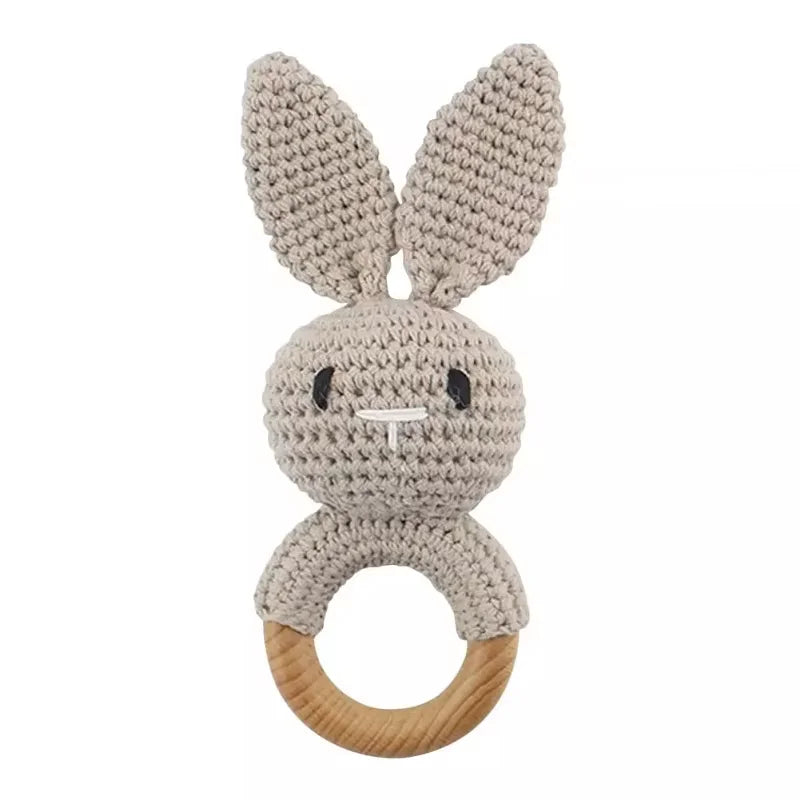Baby Crochet Rattle & Wooden Teether Toy – BPA-Free Animal Ring