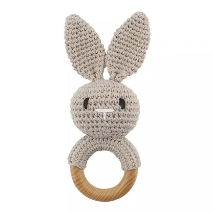 Baby Crochet Rattle & Wooden Teether Toy – BPA-Free Animal Ring
