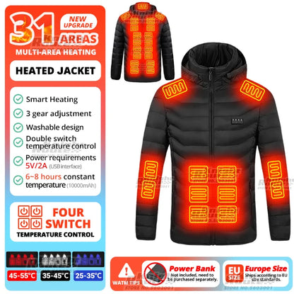 USB Electric Heated Jacket – 21 Heating Zones, 3-Gear Temperature Control