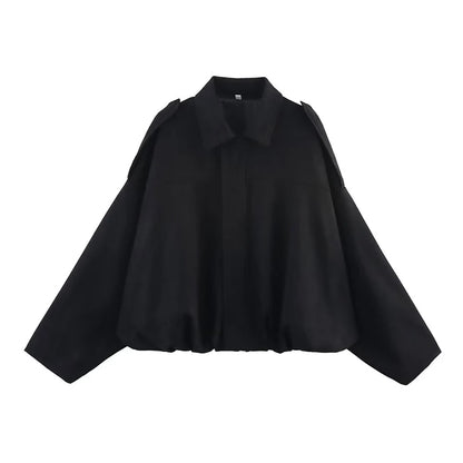 Women's Vintage Bomber Jacket with Turn-Down Collar