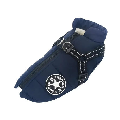 Waterproof Dog Winter Jacket with Built-In Harness – Warm Padded Coat for Large Dogs