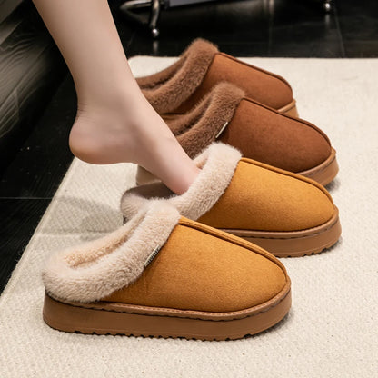 Women Fluffy Slippers Autumn Winter Indoor Eva Thick Sole Anti-Slip Warm Unisex House Shoes - Thick