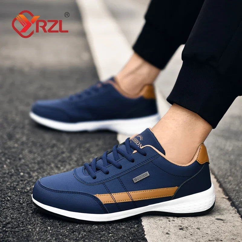 Men's Waterproof Leather Sneakers Non-Slip Lace-Up Sport Shoes
