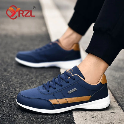 Men's Waterproof Leather Sneakers Non-Slip Lace-Up Sport Shoes