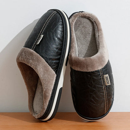 Men's Winter Slippers – Waterproof PU Leather Fur-Lined Big Sizes 40–51