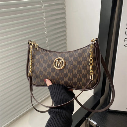 PU Leather Crossbody Bag with Gold Letter M – Women's Shoulder Handbag