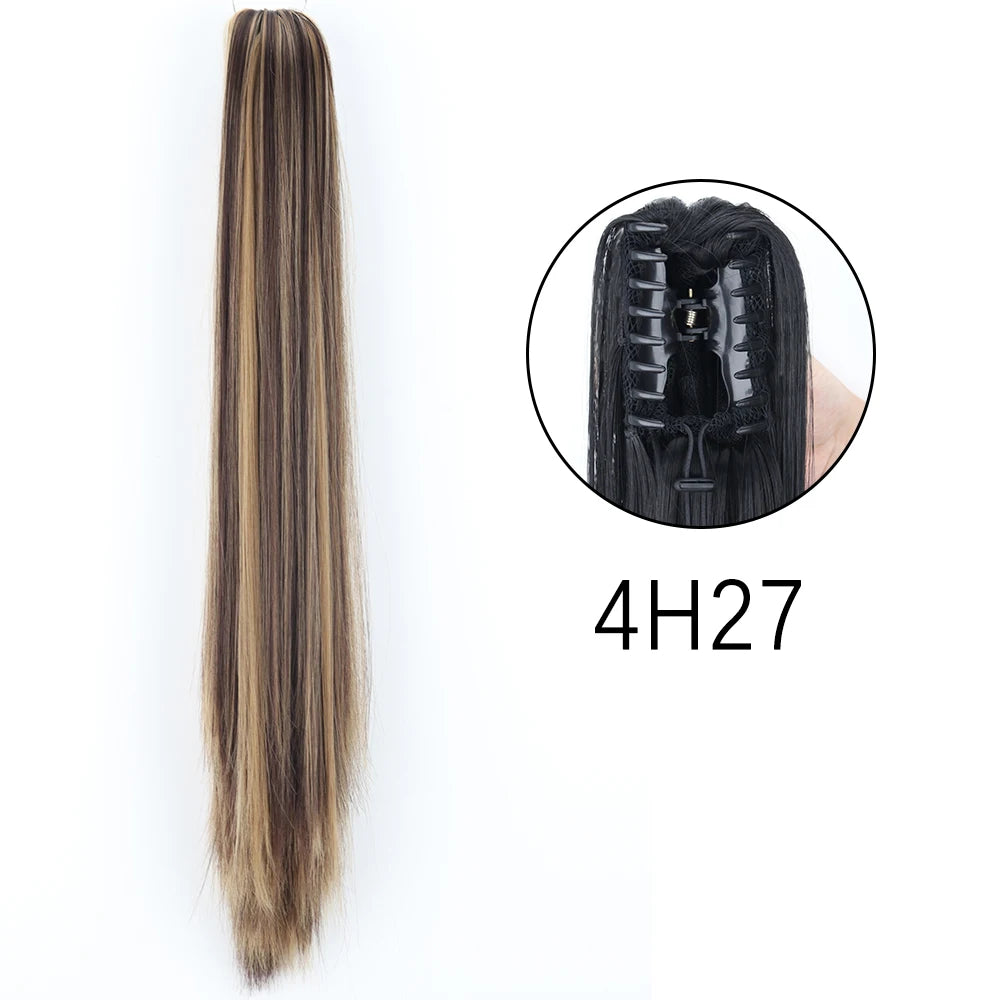 Synthetic Long Straight Claw Clip Ponytail Hair Extensions 24inch Heat Resistant Pony Tail Piece