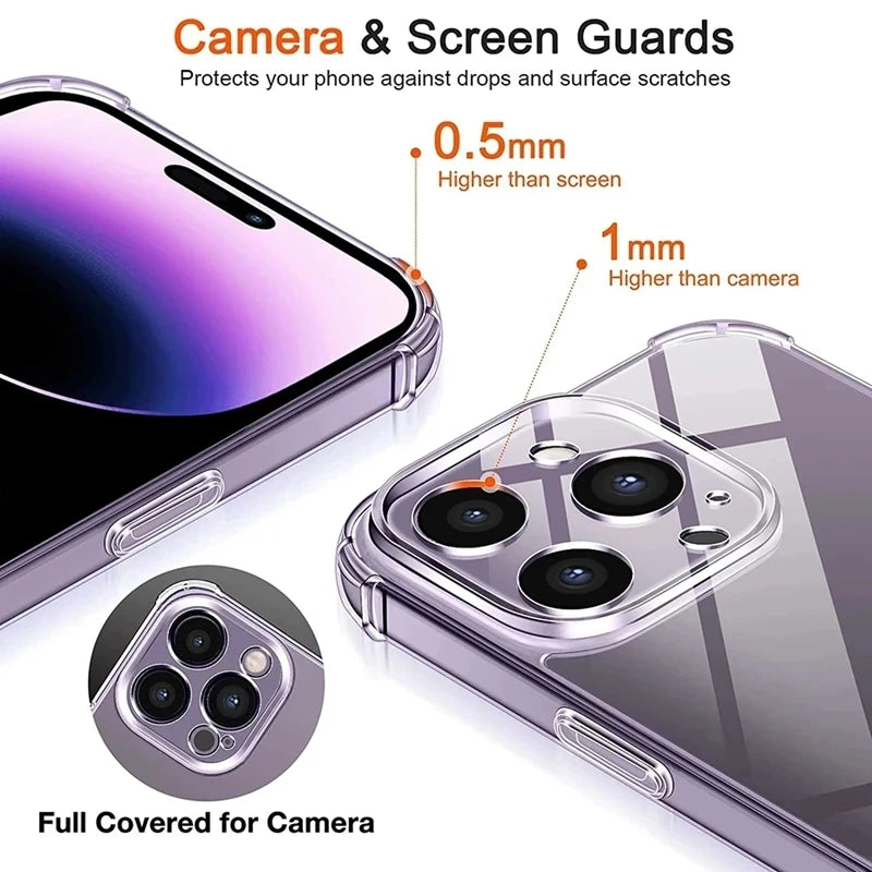Shockproof Silicone Clear Phone Case Iphone 13 11 14 Pro Max 12 Mini Lens Protection Back 15 16 Xs X