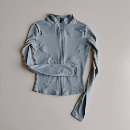 Women's Slim Fit Zip-Up Sports Jacket – Stand Collar Athletic Coat