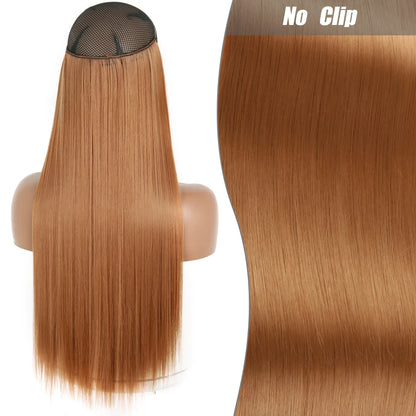 No Clips Natural Hair Extension Synthatic Artificial Long Straight Hairpiece Blonde Black Mixed