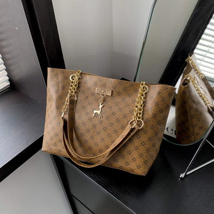 Luxury Monogram Tote Bag for Women – Large Capacity Chain Shoulder Bag