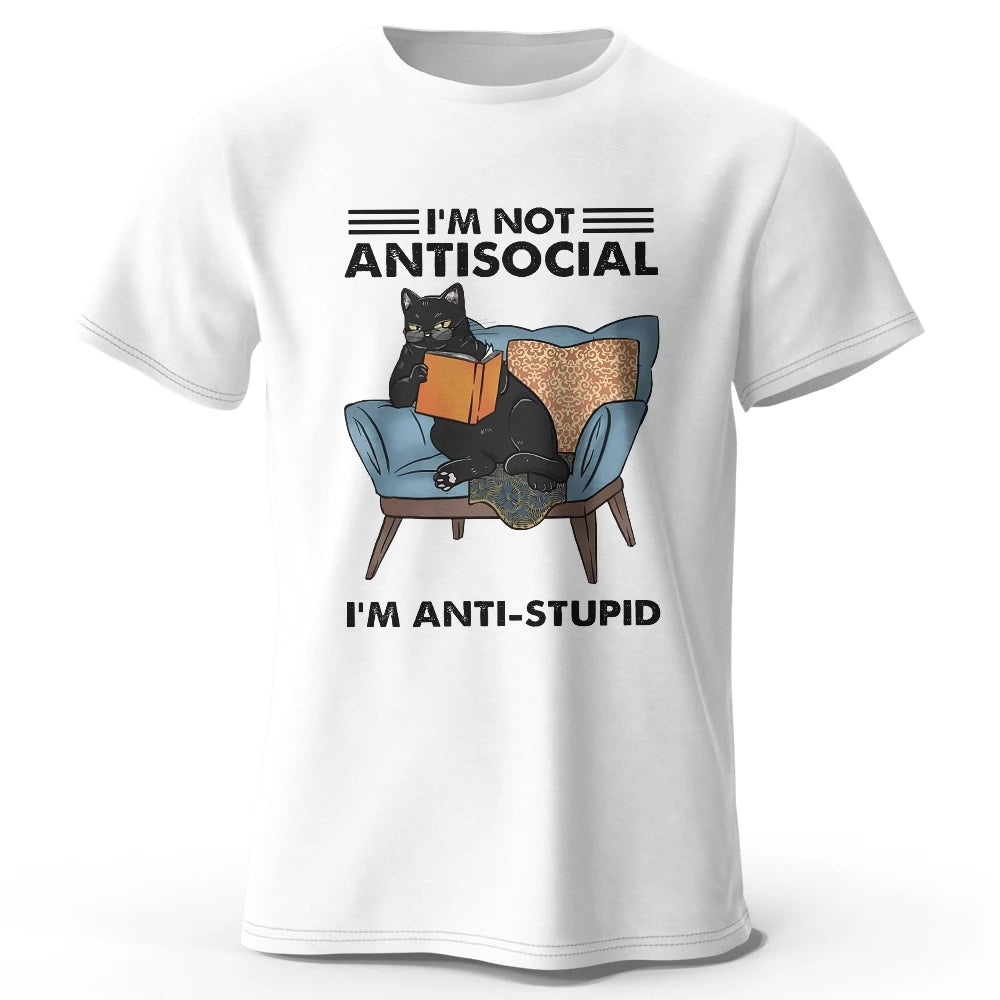 I Am Not Anti Social Funny Cat Graphic T Shirt Oversized Cotton Tee