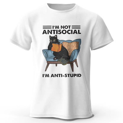 I Am Not Anti Social Funny Cat Graphic T Shirt Oversized Cotton Tee