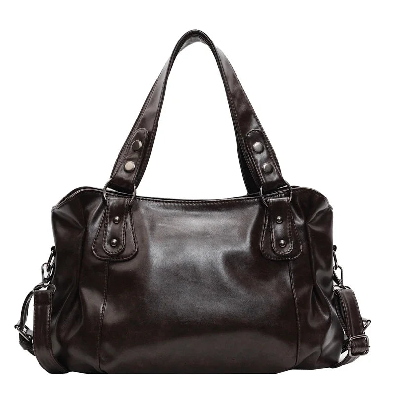 Retro Leather Shoulder Bag – Large Capacity Women's Crossbody Tote