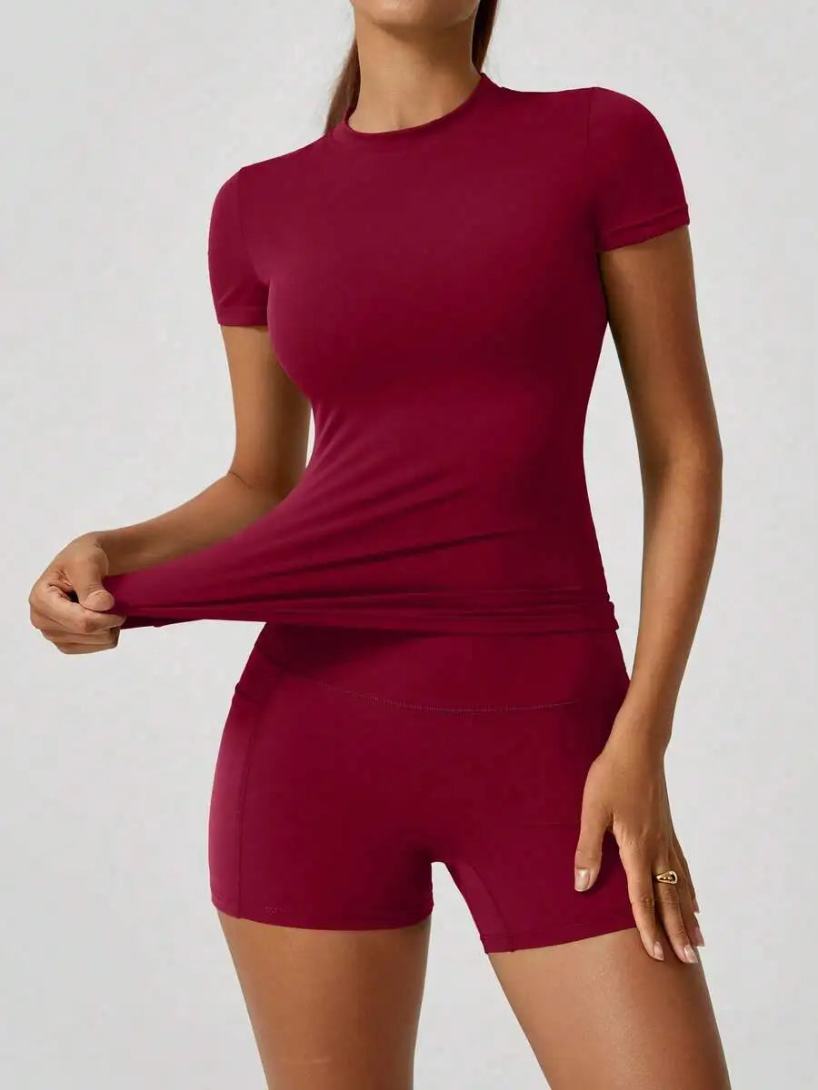 Women's Crop Top & Shorts Workout Set – Tummy Control