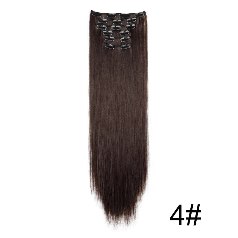 Clip-In Hair Extensions 6-Piece Set Long Straight Synthetic Seamless