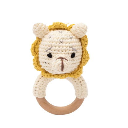 Baby Crochet Rattle & Wooden Teether Toy – BPA-Free Animal Ring