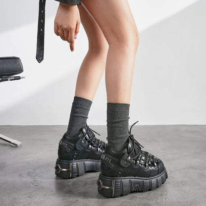 Women's Punk Platform Boots – Lace-Up Metal Decor 6cm Heel