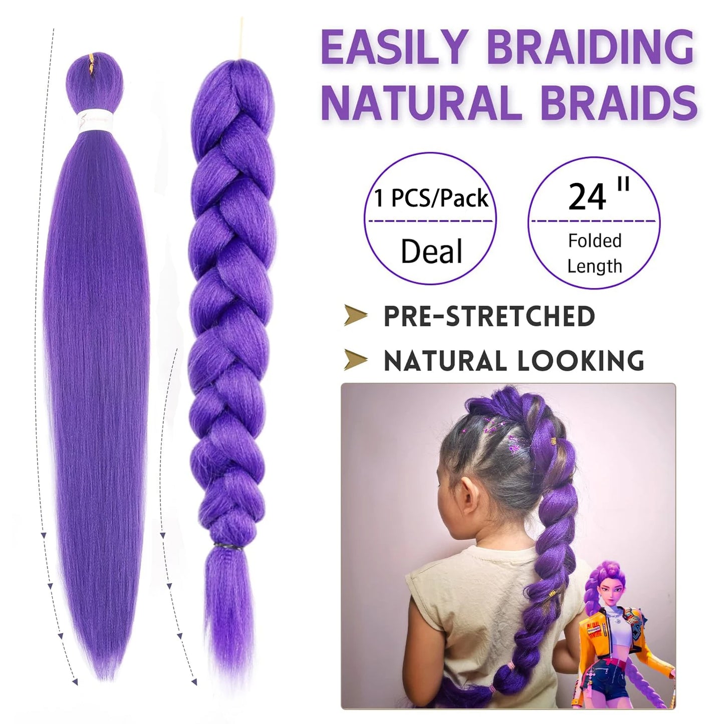 Purple Pre-Stretched Braiding Hair 24 Inch – Yaki Texture Synthetic Braid Extensions