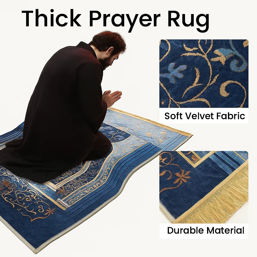 Muslim Prayer Rug with Vintage Mosque Pattern – Soft Velvet Mat