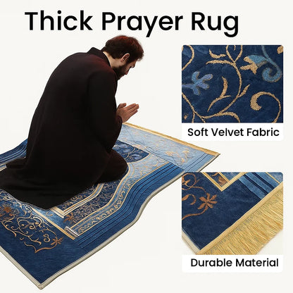 Muslim Prayer Rug with Vintage Mosque Pattern – Soft Velvet Mat