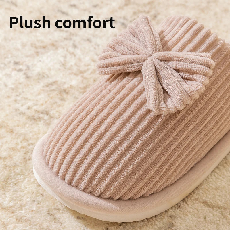 Women S Bow Slippers Fall Winter Indoor Bedroom Floor Lightweight Comfortable Soft Warm Slippers