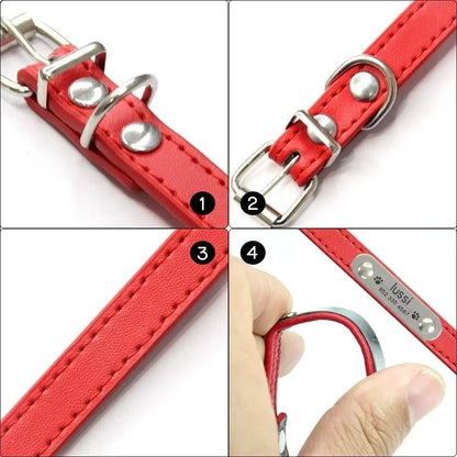 Personalized Dog Collar with Engraved ID Nameplate – PU Leather