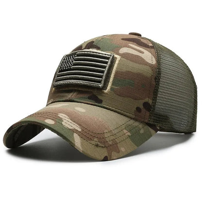 American Flag Embroidered Mesh Trucker Cap – Tactical Baseball Hat for Men
