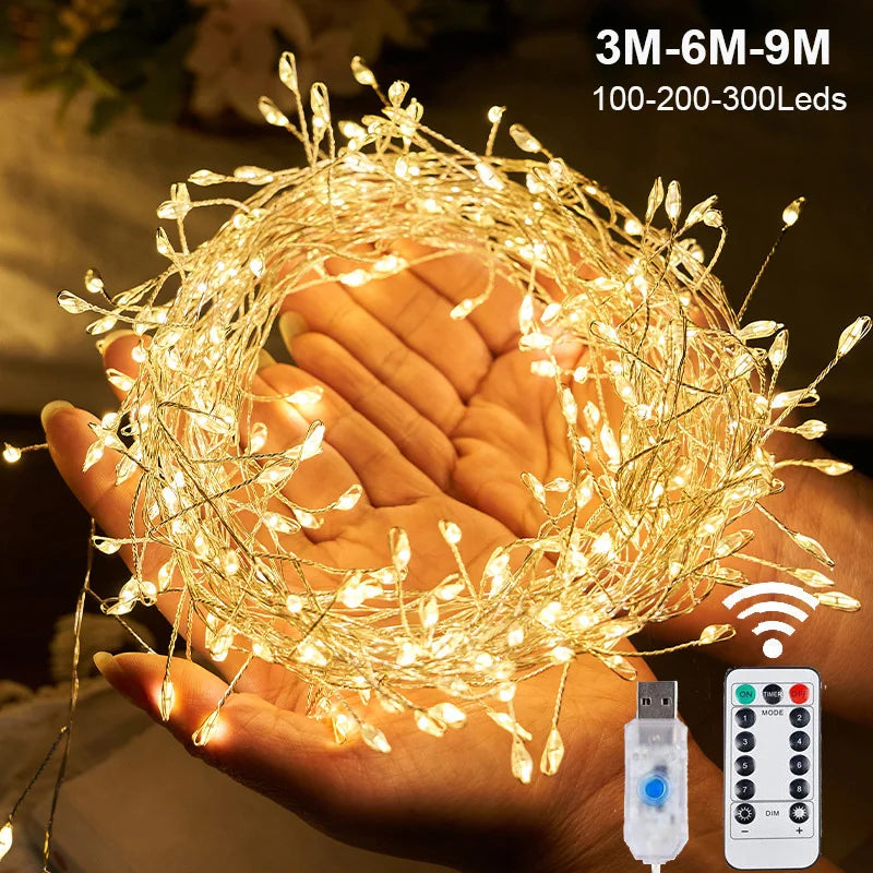 3 6 9m Usb Power Led Firecracker String Lights Remote Control Garland Fairy Wedding Party Garden