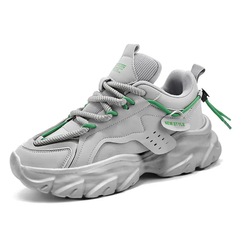 Men's Chunky Leather Sneakers – Breathable Thick Sole Casual Shoes
