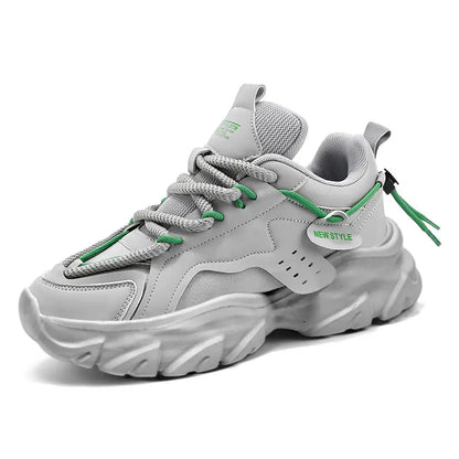 Men's Chunky Leather Sneakers – Breathable Thick Sole Casual Shoes