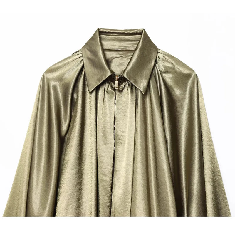 Oversized Ruched Bomber Jacket for Women