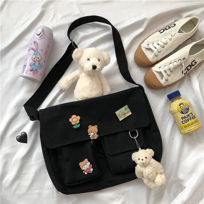 Cute Canvas Crossbody Bag – Kawaii Messenger Shoulder Bag for Women