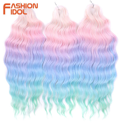 Anna 24 Inch Synthetic Hair Water Wave Braiding Extensions Ombre Blonde Deep Afro Curl Twist Crochet