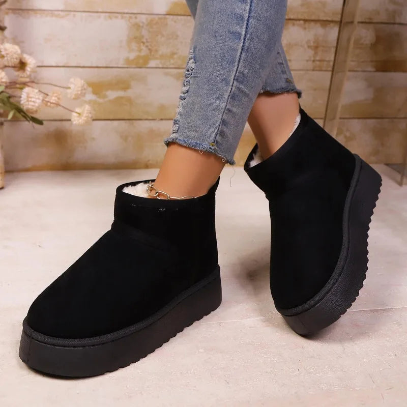 Women's Sheepskin Wool Snow Boots Warm Fur-Lined Platform Ankle Boots