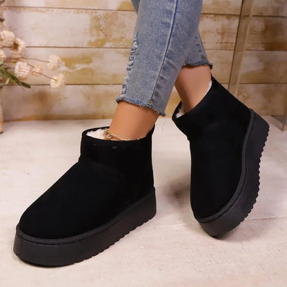 Women's Sheepskin Wool Snow Boots Warm Fur-Lined Platform Ankle Boots