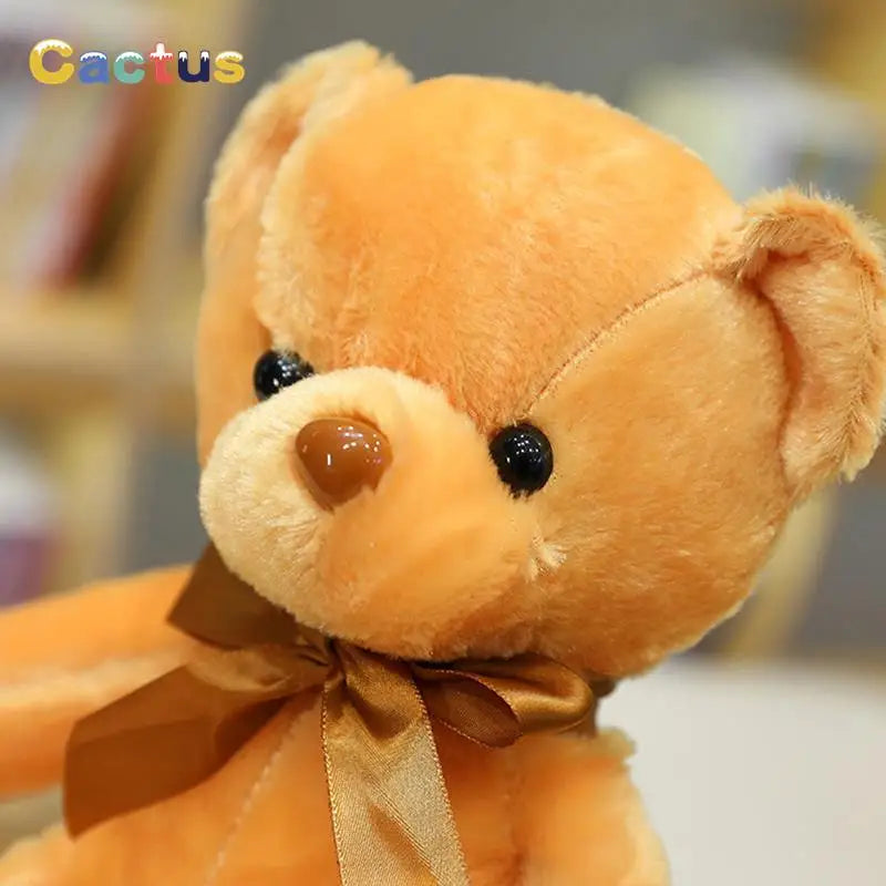 Colorful Teddy Bear Plush Toy with Bow – Soft Stuffed Animal Gift