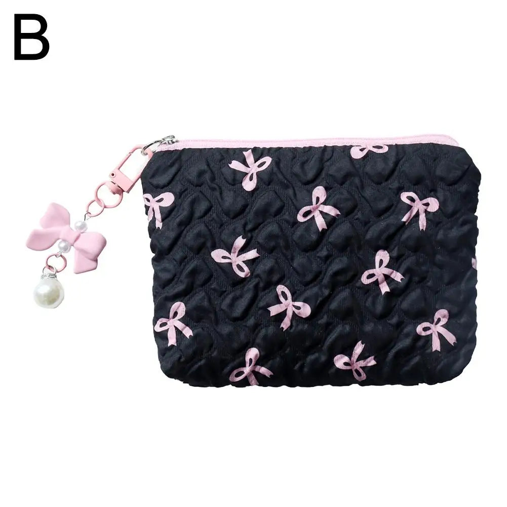 Makeup Bag with Bow Print – Cute Quilted Cosmetic Pouch
