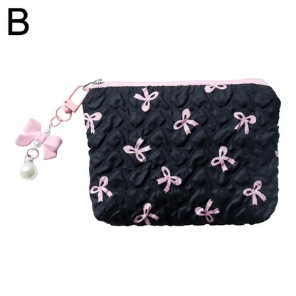 Makeup Bag with Bow Print – Cute Quilted Cosmetic Pouch